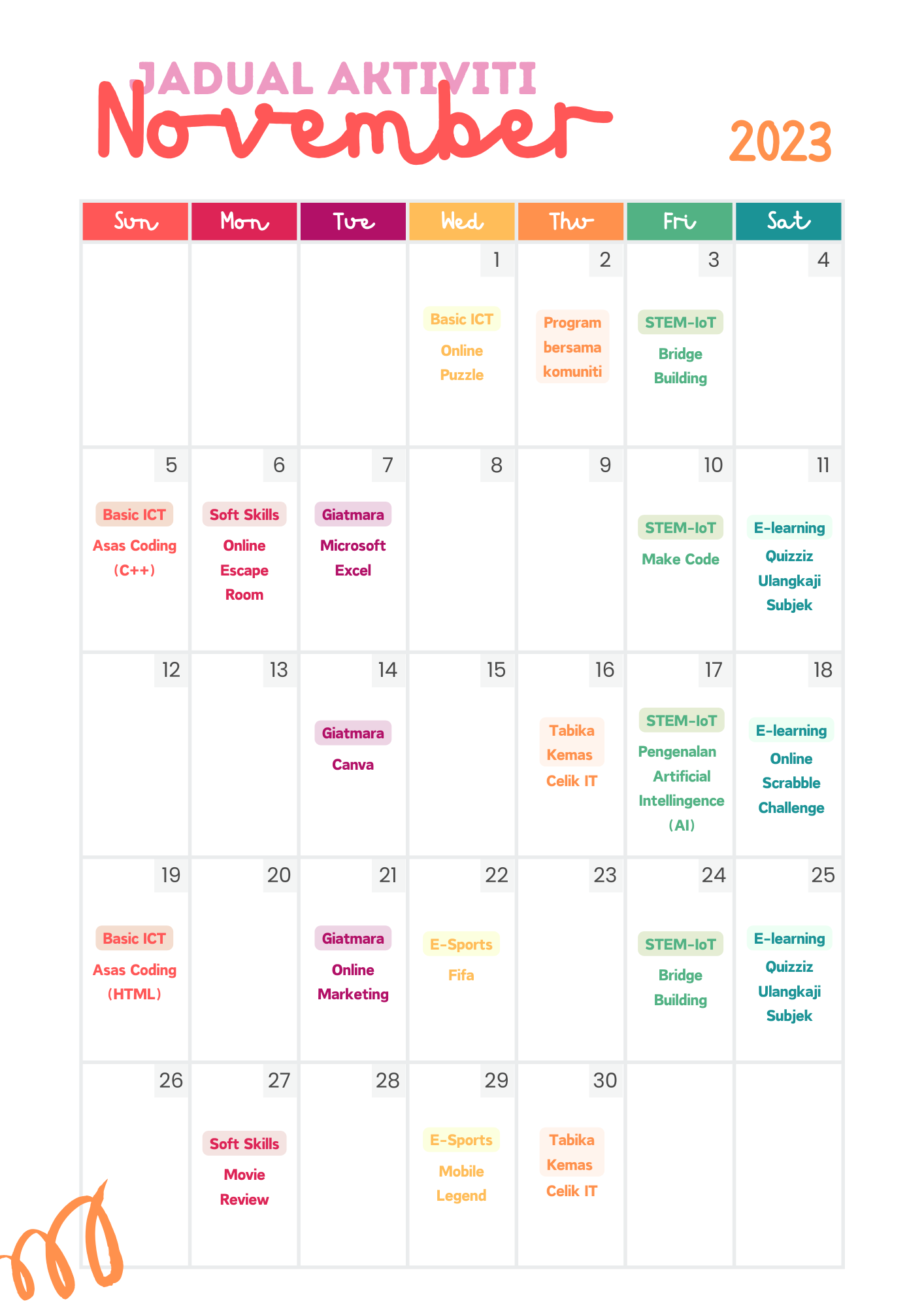 Cute November 2023 Calendar Monthly Planner