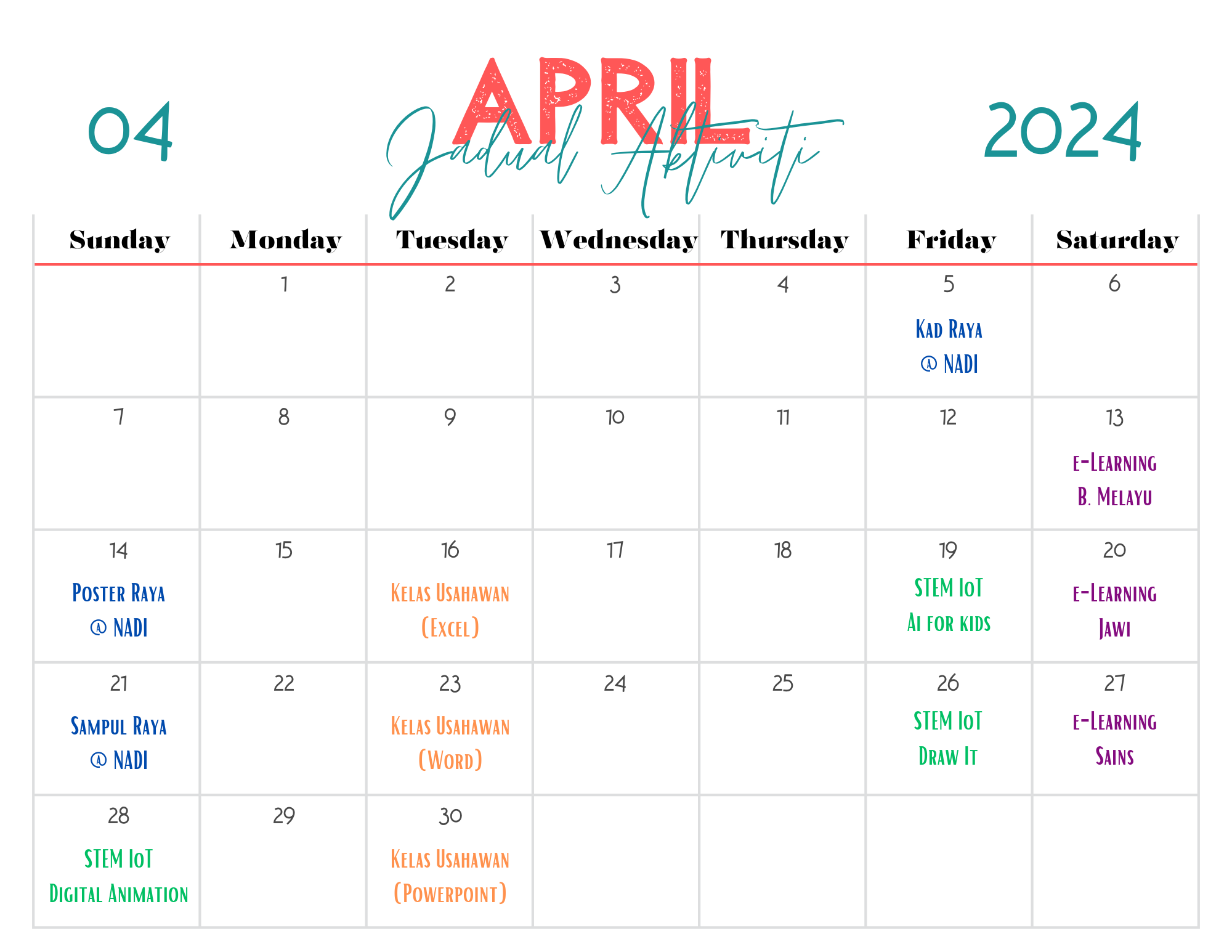 Playful Planner 2024 April Monthly Calendar